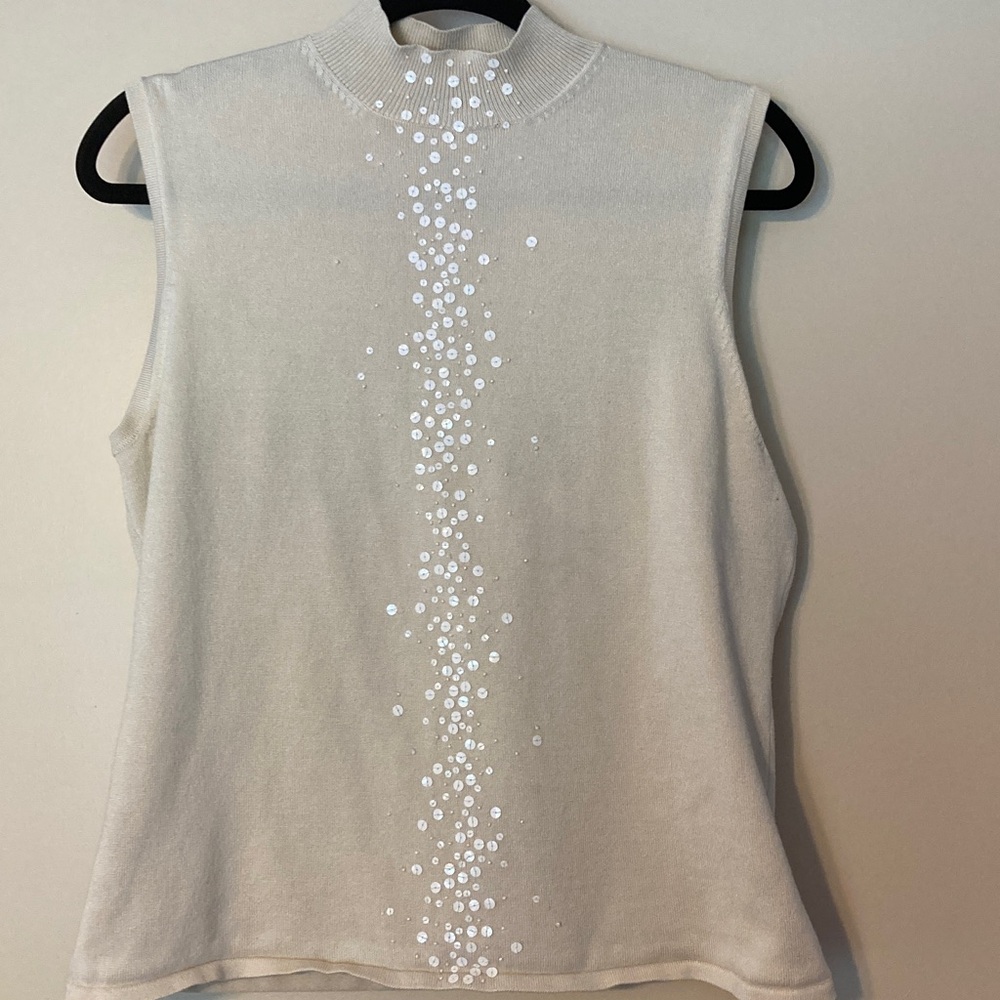 Focus 2000 Cream Sleeveless Top with Sequin Design